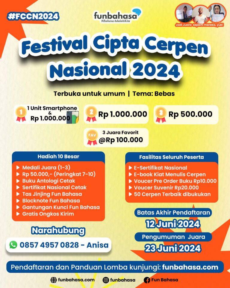 Lomba Menulis Cerpen Nasional 2024 By Fun Bahasa - Event Penulis